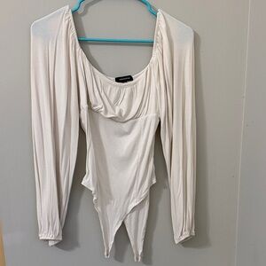 mittoshop Cream Draped Long-Sleeve Bodysuit